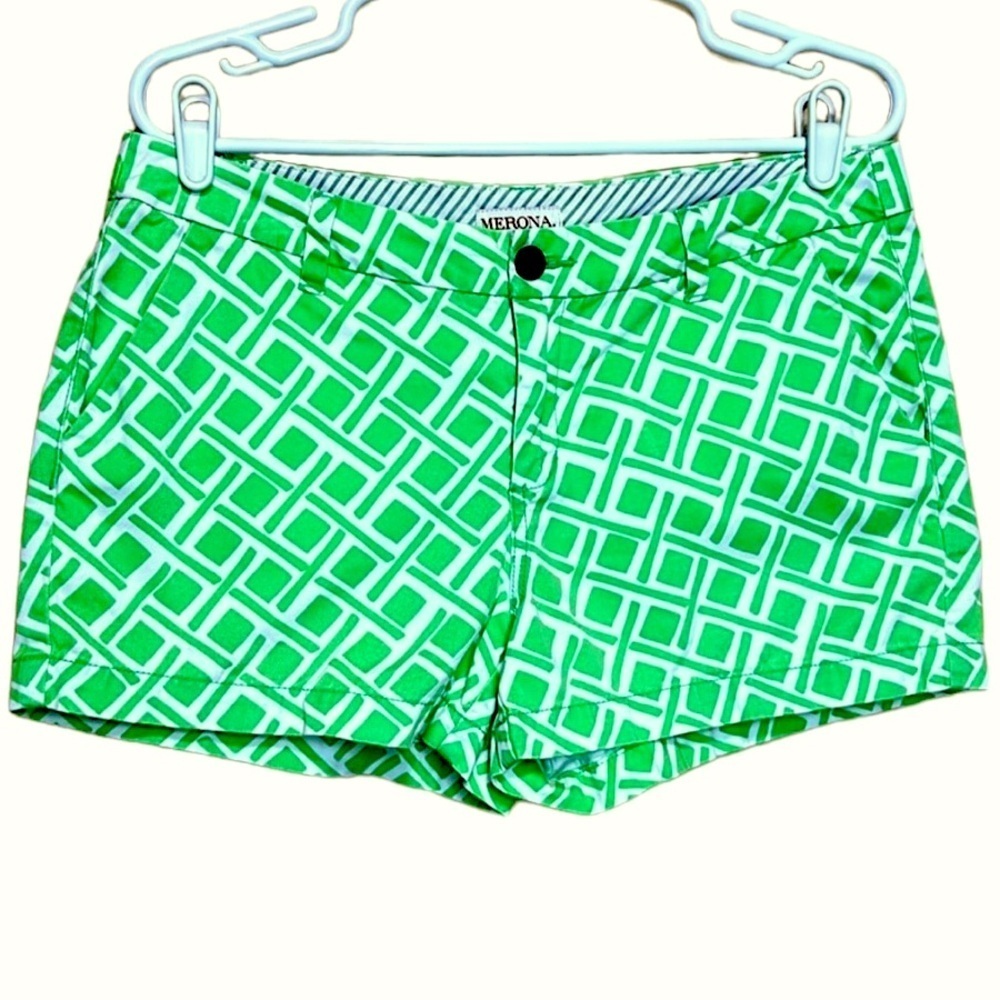 Merona Green Geometric Print Shorts Preppy Summer Golf Resort Size 8